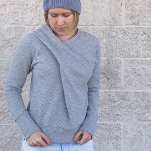 Gray Quilted Long Sleeve Asymmetrical Sweatshirt
